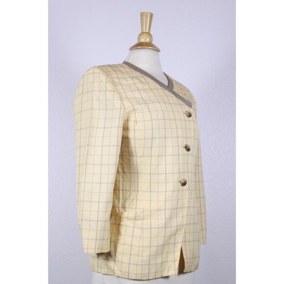 LE SUIT Women Vintage Plaid Yellow Beige Blazer Top 80s 90s asymmetrical sz 4 P - Picture 2 of 7